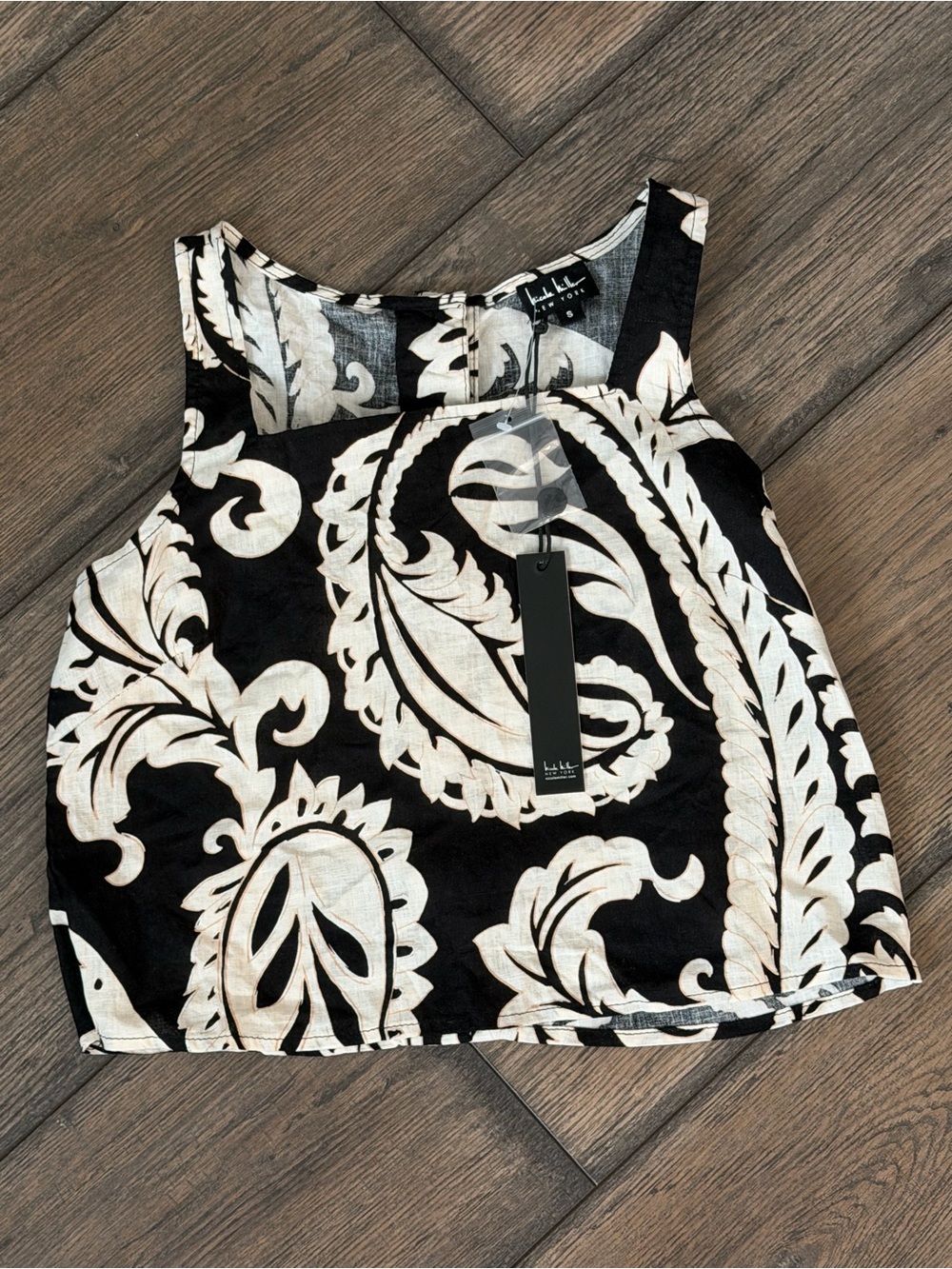 Nicole Miller Black and White Paisley Tank Top